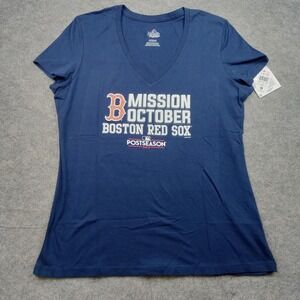 Boston Red Sox Shirt Womens XL Navy MLB Baseball Postseason 2017 V-Neck Majestic